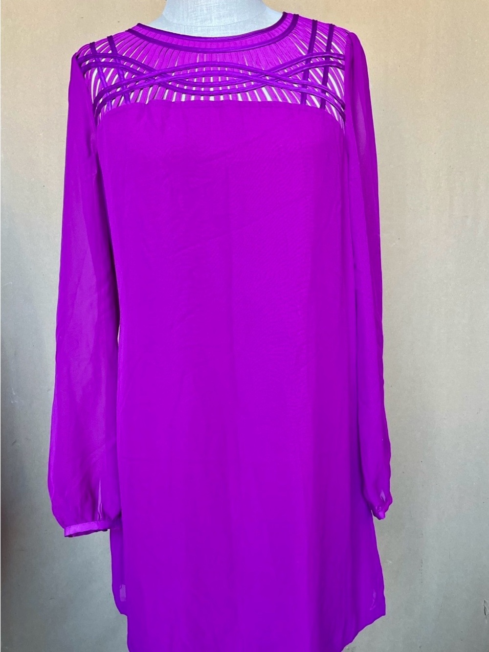 Ted Baker London ‘Katia’ Fuchsia Long-Sleeve Dress with Sheer Yoke